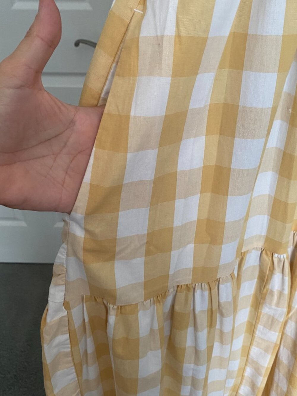 Abercrombie & Fitch Plaid Maxi Dress Yellow White Picnic Long Ruffle - L - Picture 5 of 10